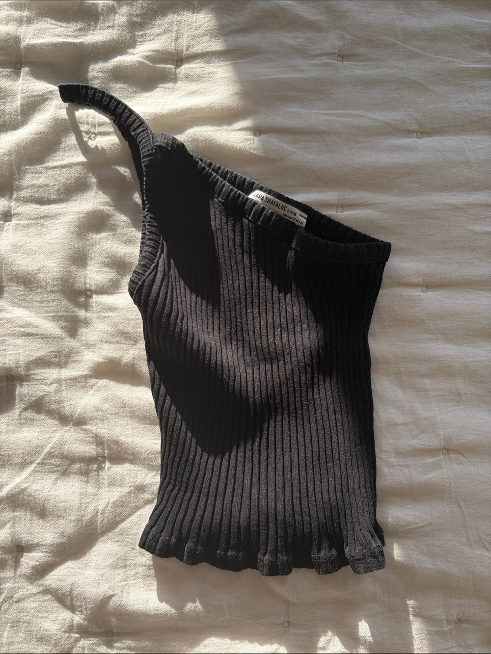 Zara Black Ribbed One-Shoulder Top
